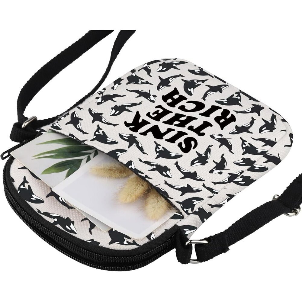 Small Canvas Crossbody Bag Orca Whale Gift for Animal Lovers Perfect for Daily U - Picture 4 of 7